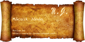 Mácsik Jónás névjegykártya